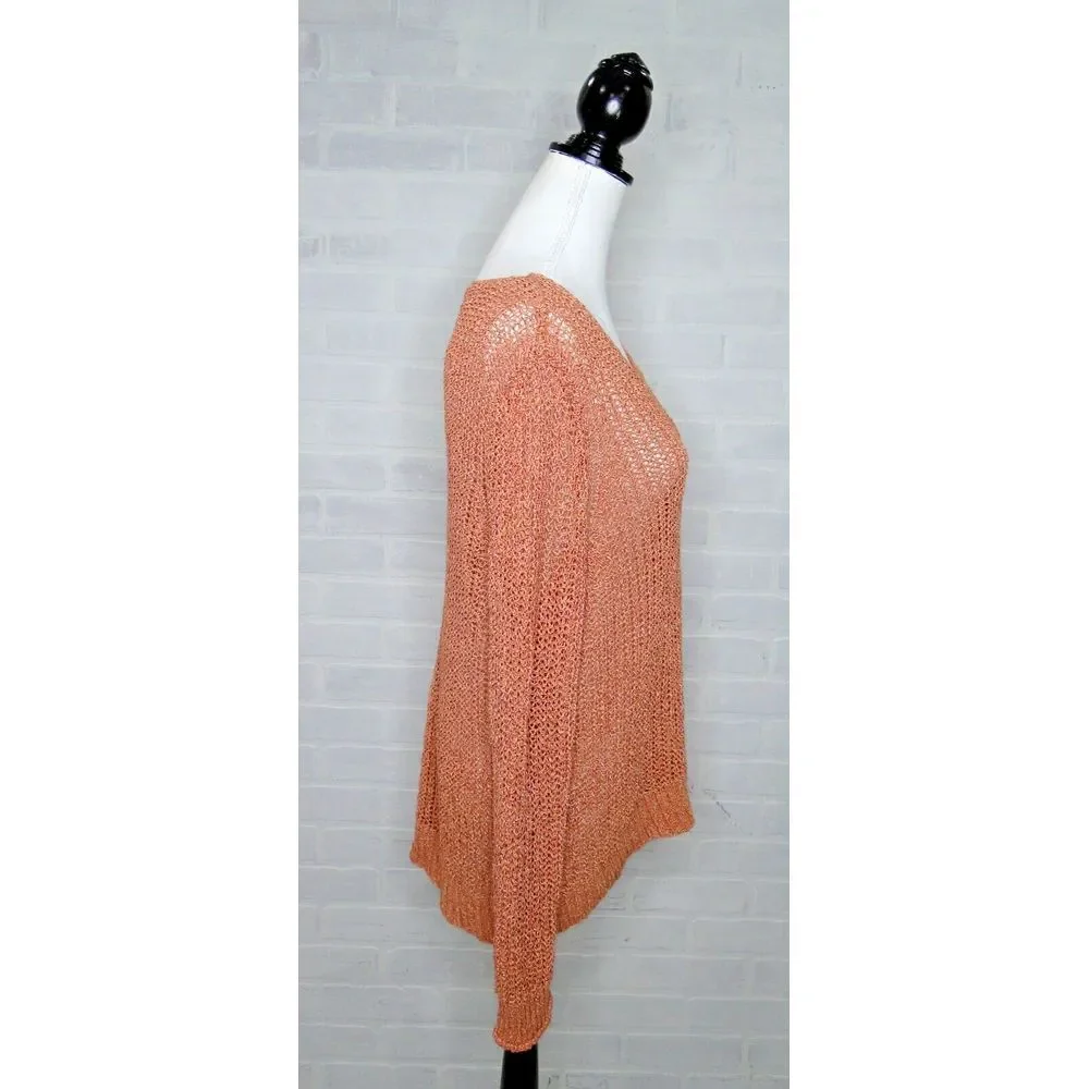 NWT Ann Taylor LOFT Plus Sz 16/18 Orange Shimmer‎ Open Knit Sweater Pullover